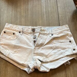 One Teaspoon Bandits very light denim/White Distressed Low-Rise Denim Shorts